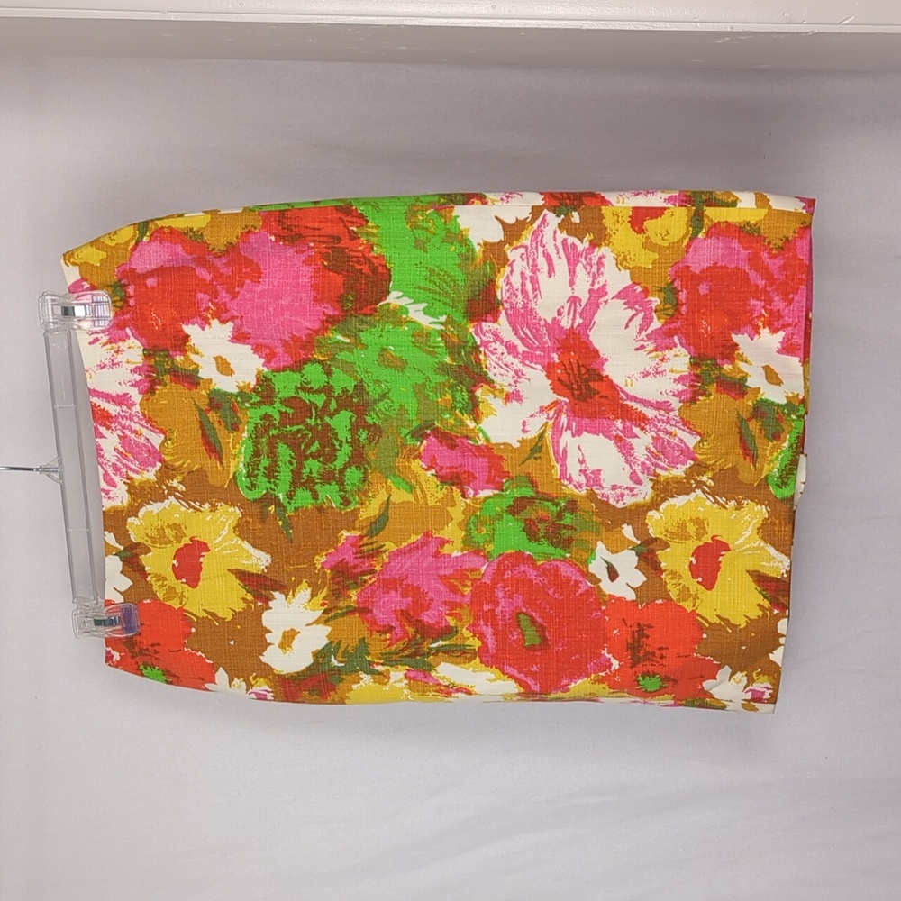 TALBOTS Women's 1960's Pattern Painted Floral Cotton Pencil Skirt